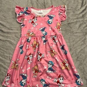 Paw Patrol Girls Pink Ruffle Sleeve Dress Size 4T Cartoon Pup Party